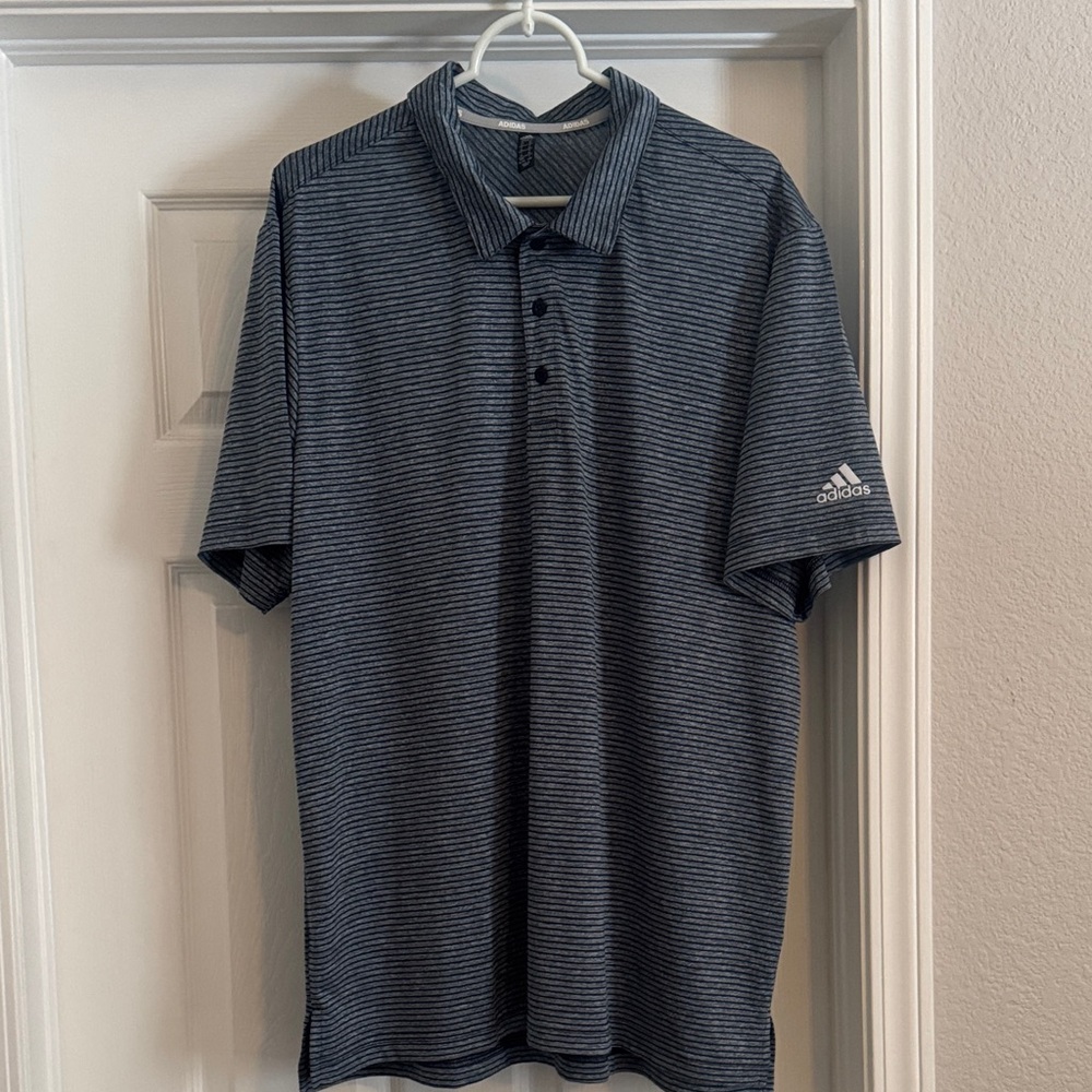 Adidas Men's Polo Shirt - Dark Gray Stripes
